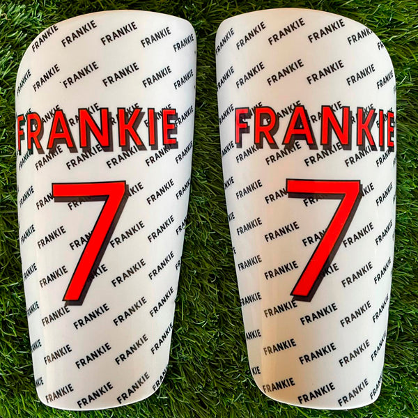 White Name and Number Shin Pads